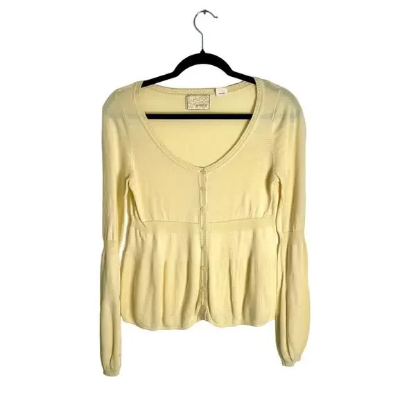 Anthropologie Guinevere Sweater Women Butter Yellow Small Cotton Viscose Classic - Picture 1 of 12